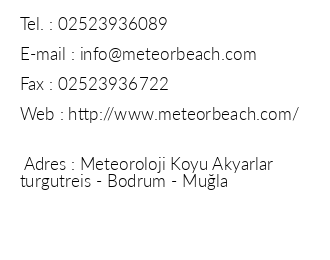 Meteor Beach iletiim bilgileri